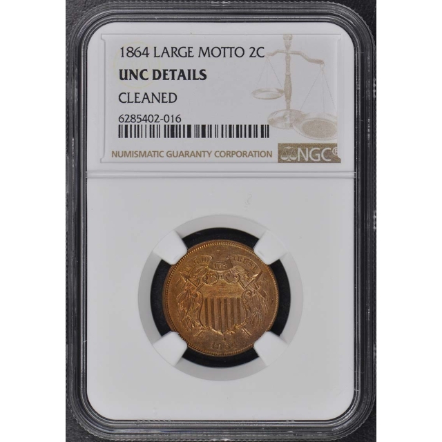 1864 LARGE MOTTO Two Cent Piece 2C NGC UNC Details MS