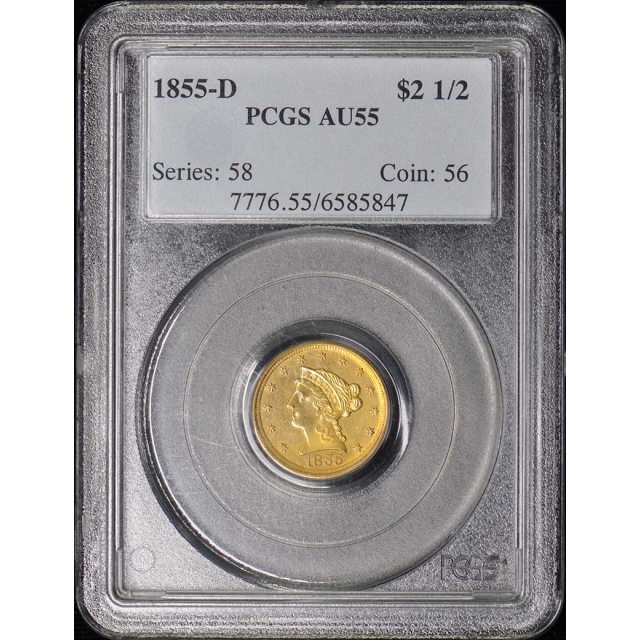 1855-D $2.50 Liberty Head Quarter Eagle PCGS AU55