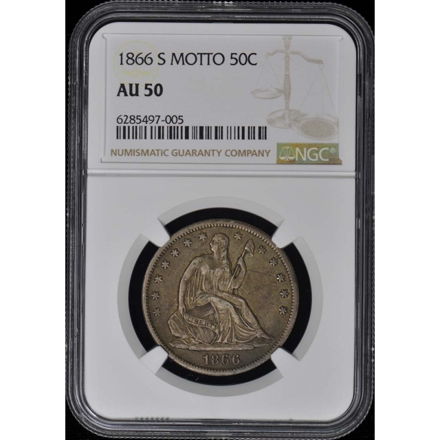 1866-S MOTTO Seated Liberty Half Dollar - Motto 50C NGC AU50