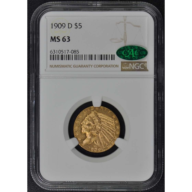 1909-D Indian $5 NGC MS63 (CAC)