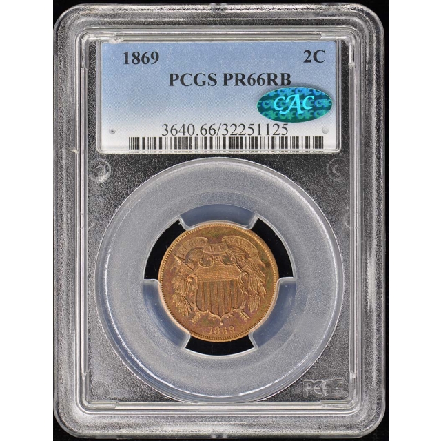 1869 2C Two Cent Piece PCGS PR66RB (CAC)