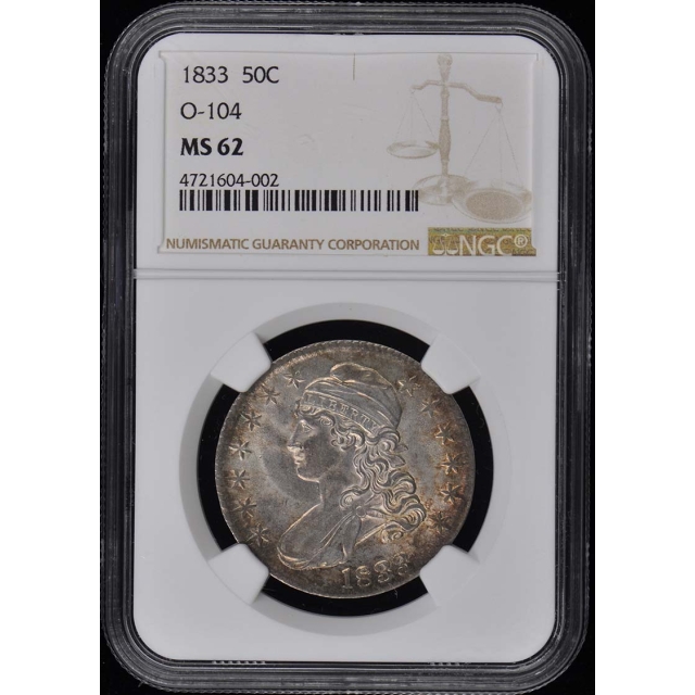1833 Capped Bust, Lettered Edge O-104 50C NGC MS62