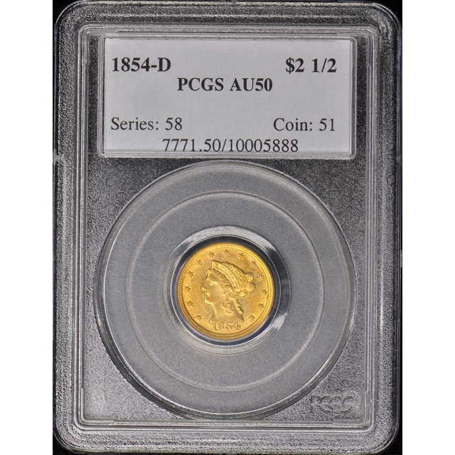1854-D $2.50 Liberty Head Quarter Eagle PCGS AU50