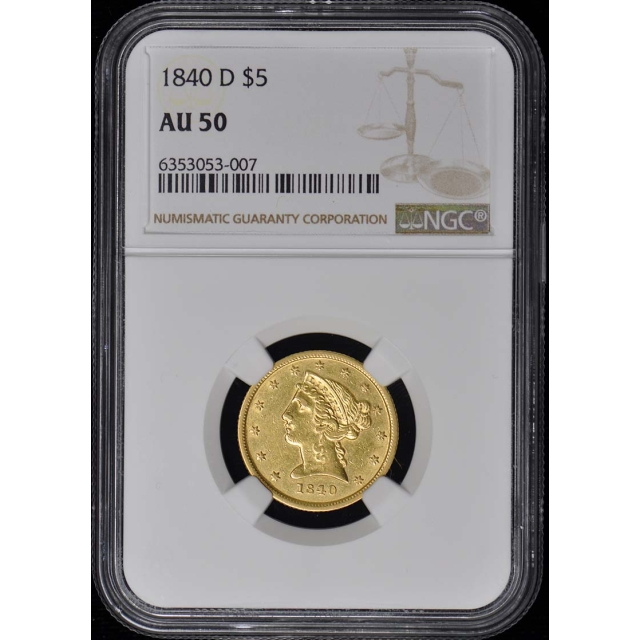 1840-D Half Eagle - No Motto $5 NGC AU50