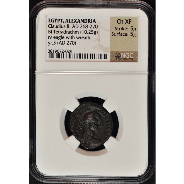 Claudius II AD 268-270 EGYPT ALEXANDRIA BI Tetradrachm NGC XF45