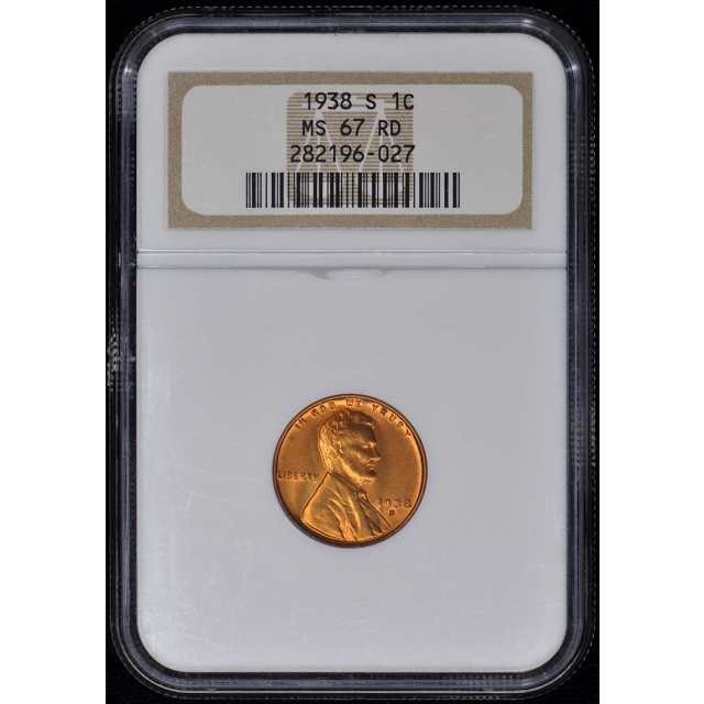 1938-S Wheat Reverse Lincoln Cent 1C NGC MS67RD
