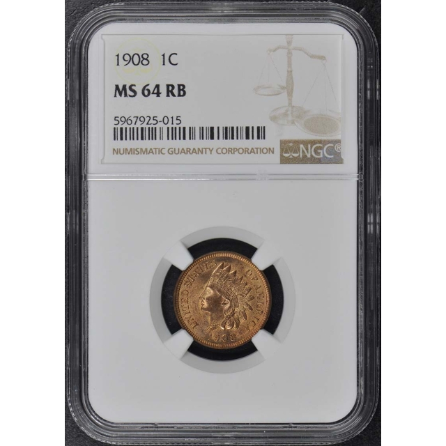 1908 Bronze Indian Cent 1C NGC MS64RB
