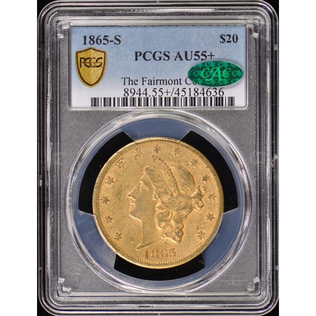 1865-S $20 Liberty Head Double Eagle PCGS AU55+ CAC