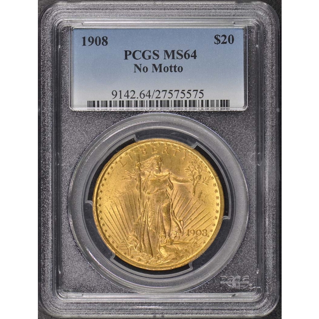 1908 $20 No Motto Saint Gaudens PCGS MS64