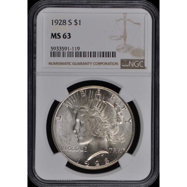 1928-S Peace Dollar S$1 NGC MS63