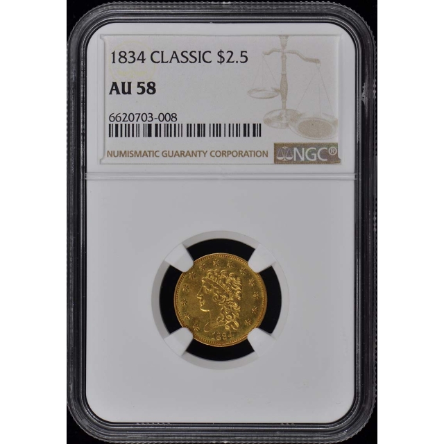 1834 Classic Head $2.50 NGC AU58