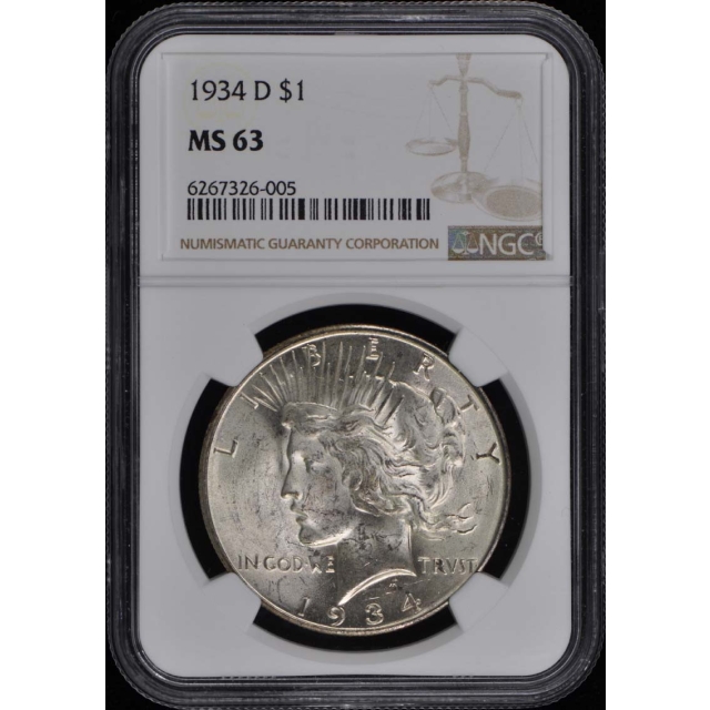 1934-D Peace Dollar S$1 NGC MS63