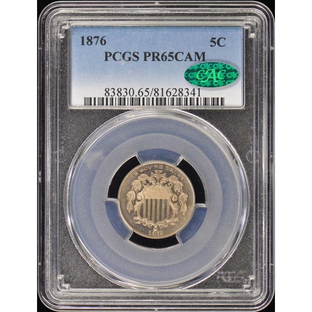 1876 5C Shield Nickel PCGS PR65CAM (CAC)