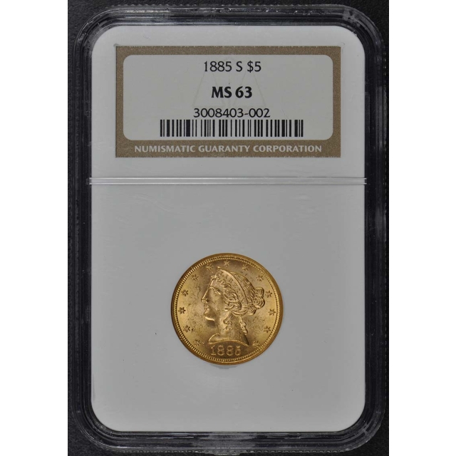 1885-S Half Eagle - Motto $5 NGC MS63