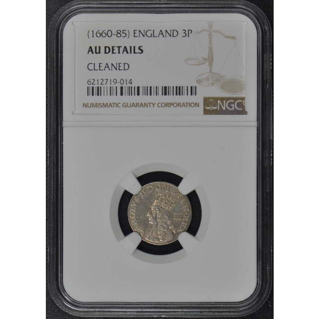 1660-1685 AD England 3P NGC AU Details Three Pence