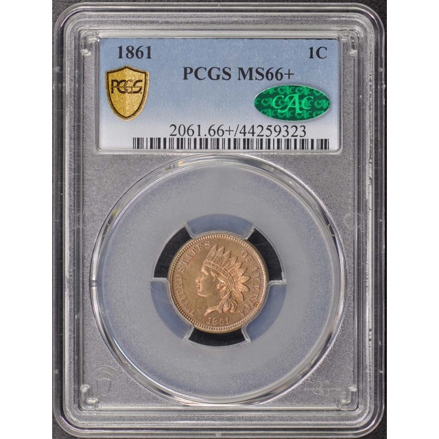 1861 1C Indian Cent - Type 2 Copper-Nickel PCGS MS66+ (CAC)