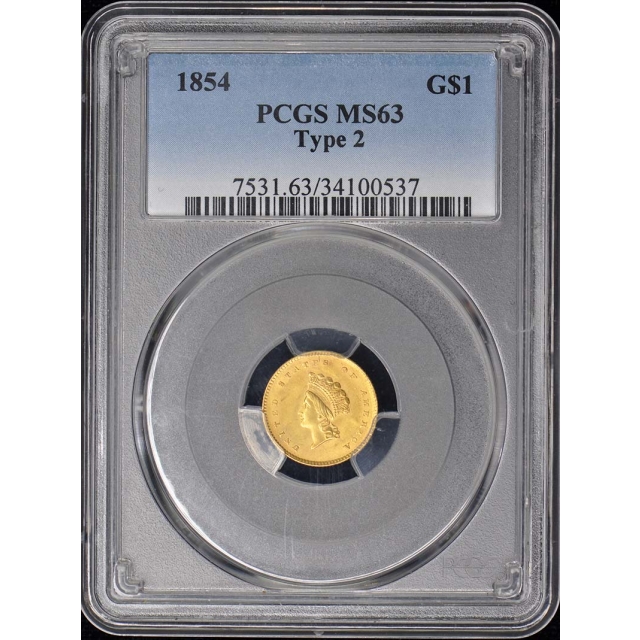 1854 G$1 Type 2 Gold Dollar PCGS MS63