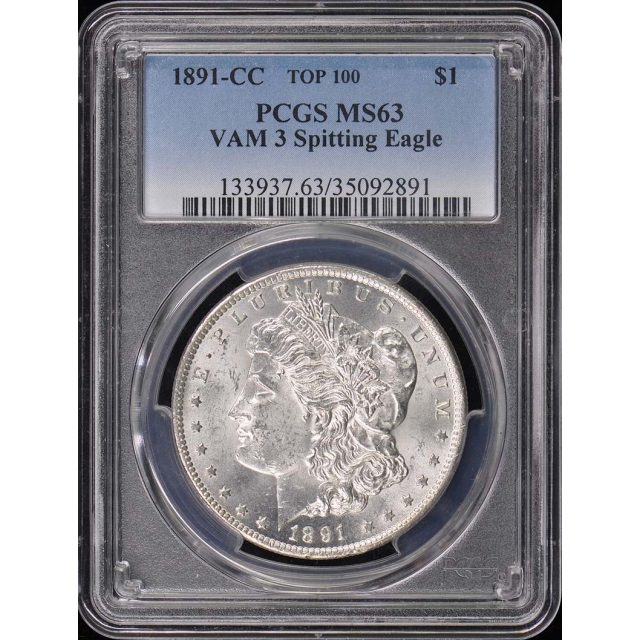 1891-CC $1 VAM 3 Morgan Dollar PCGS MS63