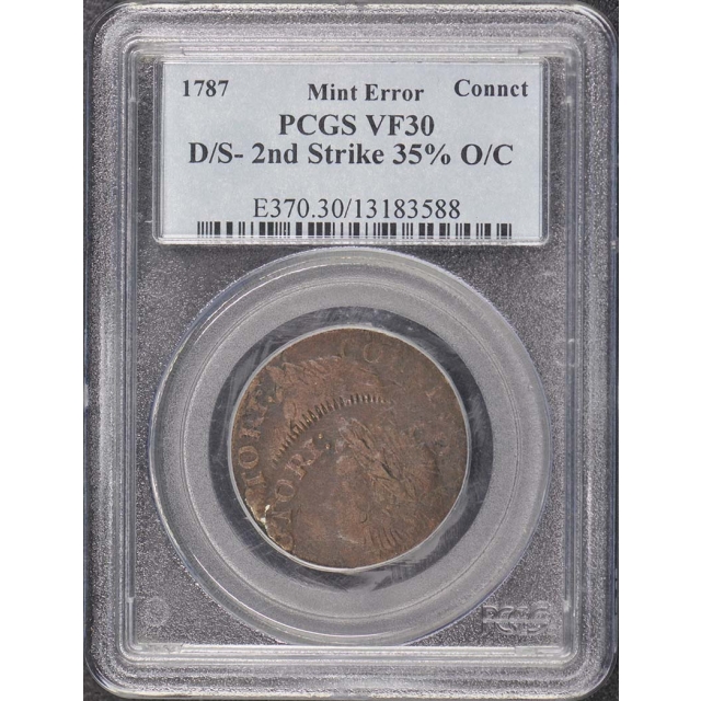1787 Draped Bust Left Colonial Connecticut PCGS VF30BN Off Center Double Struck