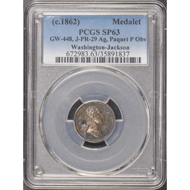 1862 Washington Jackson Paquet Silver Medalet PCGS SP63 PR-29