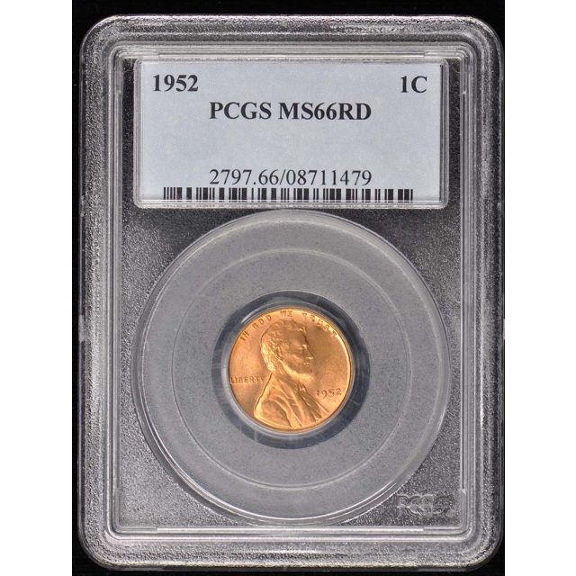 1952 1C Lincoln Cent - Type 1 Wheat Reverse PCGS MS66RD