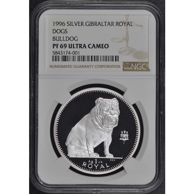 1996 Silver Royal Gibraltar Bulldog NGC PF69 UC Pop 1/0