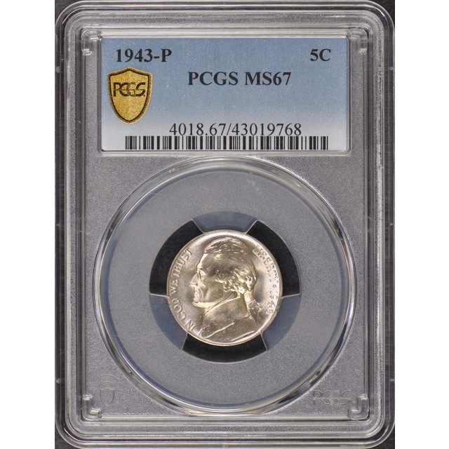 1943-P 5C Jefferson Nickel PCGS MS67