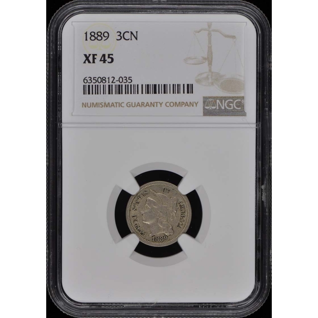 1889 Three Cent Piece - Copper Nickel 3CN NGC XF45