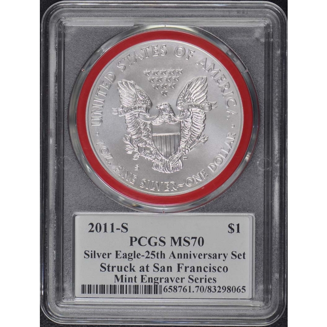 2011-S $1 Silver Eagle PCGS MS70 Mercanti Engraver 25th Pop 64