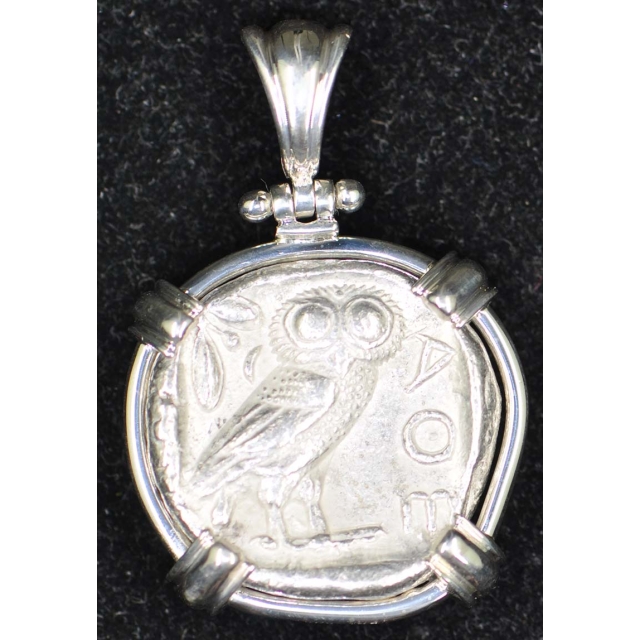 440 BC Athens Attica Owl Sterling Silver Bezel