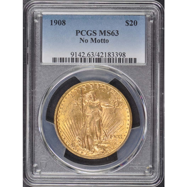 1908 $20 No Motto Saint Gaudens PCGS MS63