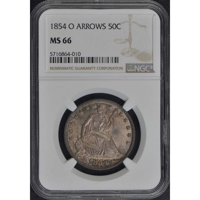 1854 O ARROWS Seated Liberty Half Dollar 50C NGC MS66