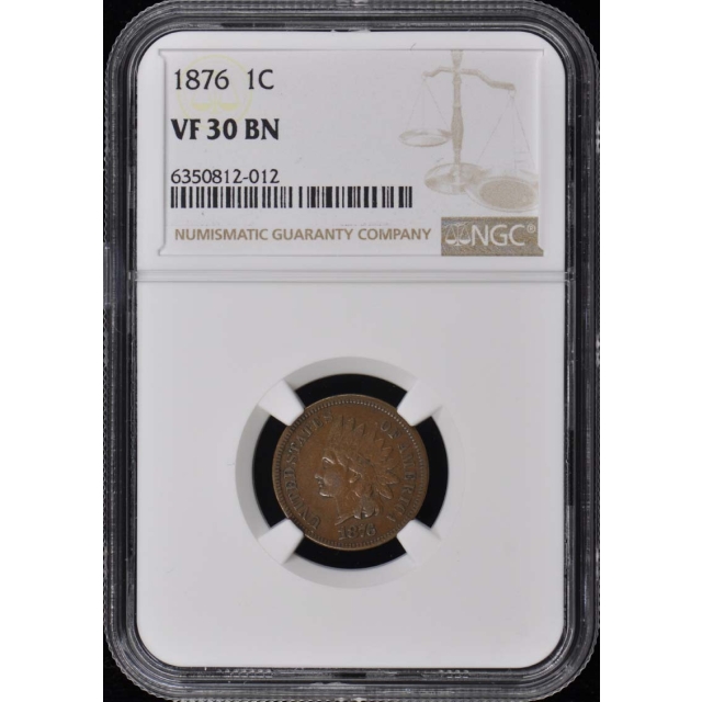 1876 Bronze Indian Cent 1C NGC VF30BN