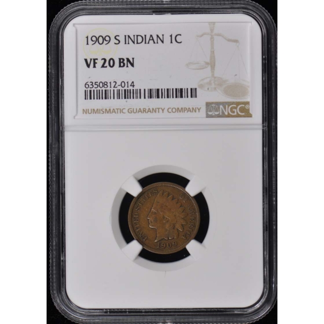 1909-S Bronze Indian Cent 1C NGC VF20BN