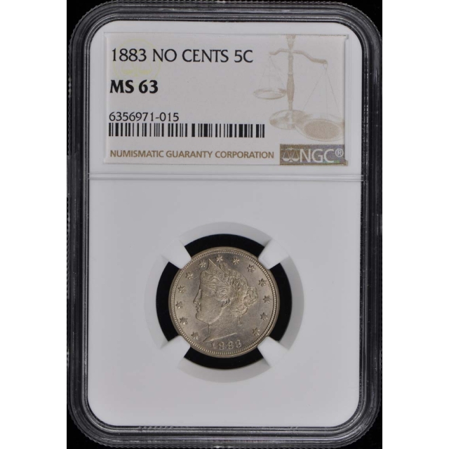 1883 NO CENTS Liberty Nickel 5C NGC MS63