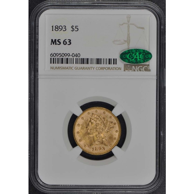 1893 Half Eagle - Motto $5 NGC MS63 (CAC)
