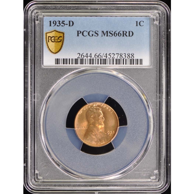 1935-D 1C Lincoln Cent - Type 1 Wheat Reverse PCGS MS66RD