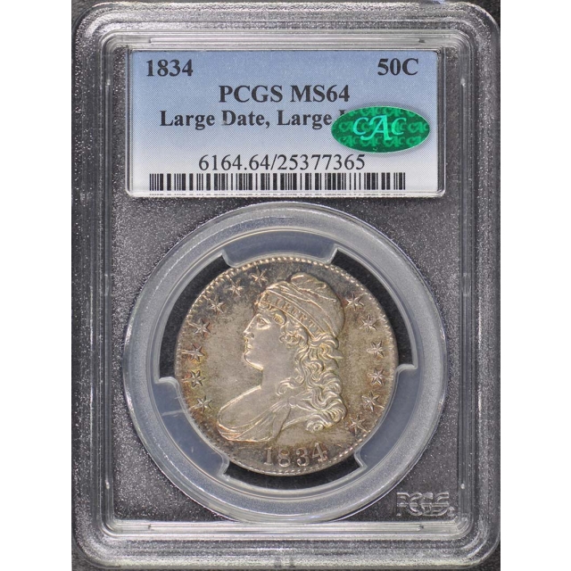 1834 50C Large Date, Large Letters Capped Bust Half Dollar PCGS MS64 (CAC)