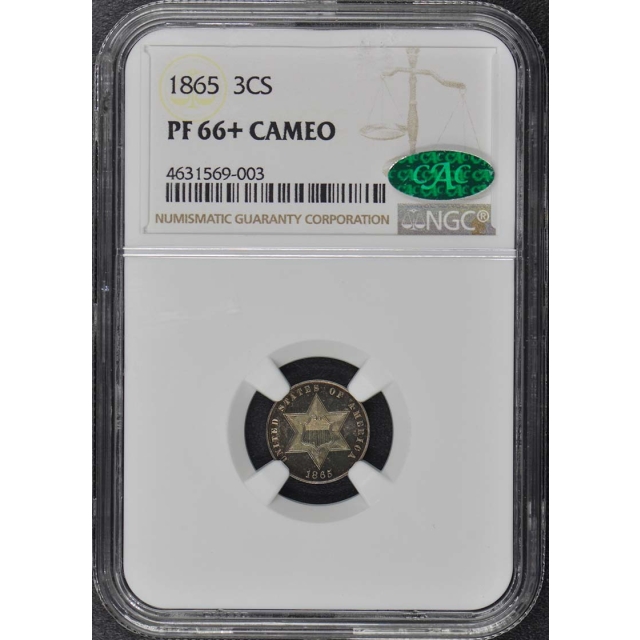 1865 Three Cent Piece - Silver Type 3 3CS NGC PR66+CAM (CAC)
