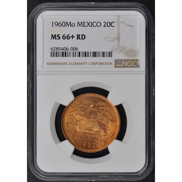 1960MO MEXICO 20C NGC MS66+RD Pop 8/2 Finer