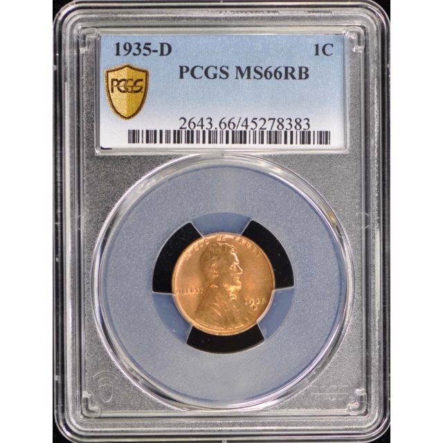 1935-D 1C Lincoln Cent - Type 1 Wheat Reverse PCGS MS66RB