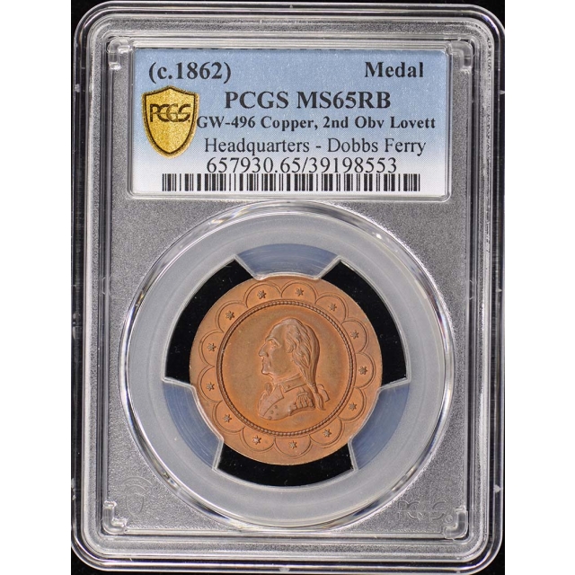 1862 GW-496 Copper Headquarters Dobbs Ferry PCGS MS65RB medal