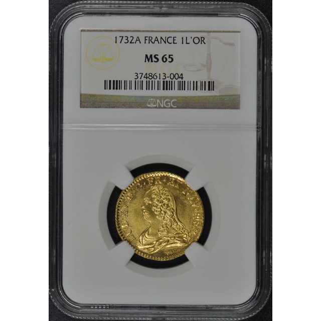 1732A FRANCE 1L'OR Gold Louis XV NGC MS65 Finest Known