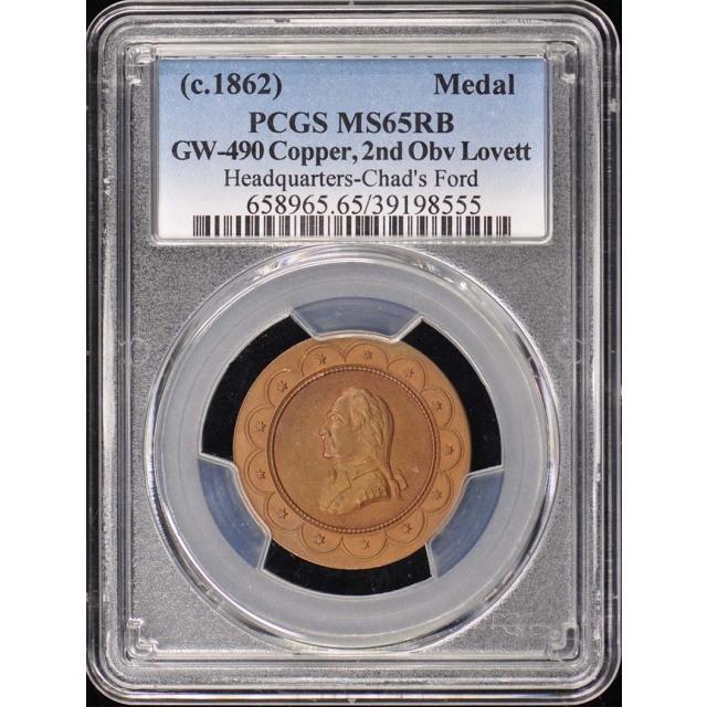 1862 GW-490 Copper Headquarters Chad's Ford PCGS MS65RB Medal 