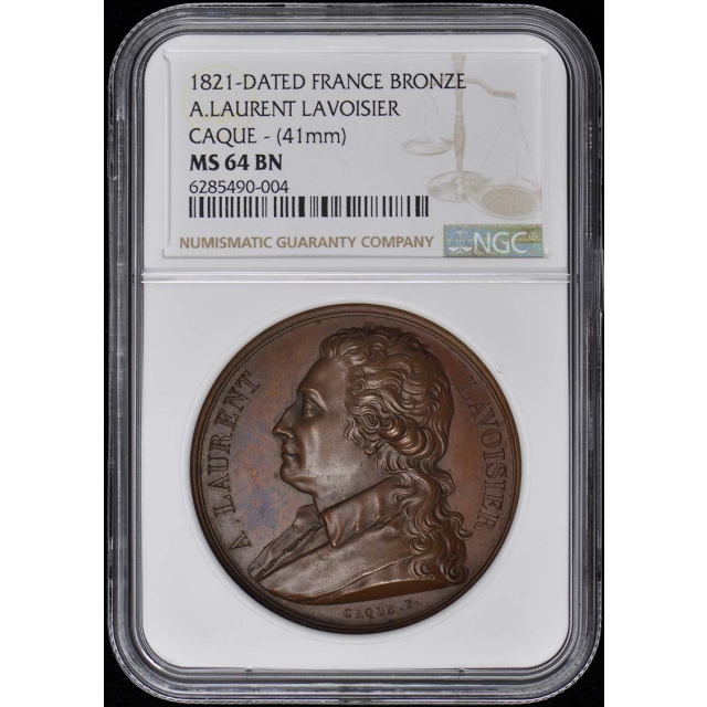 1821 Dated France Bronze Caque NGC MS64BN A.Laurent Lavoisier