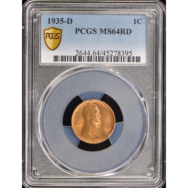 1935-D 1C Lincoln Cent - Type 1 Wheat Reverse PCGS MS64RD