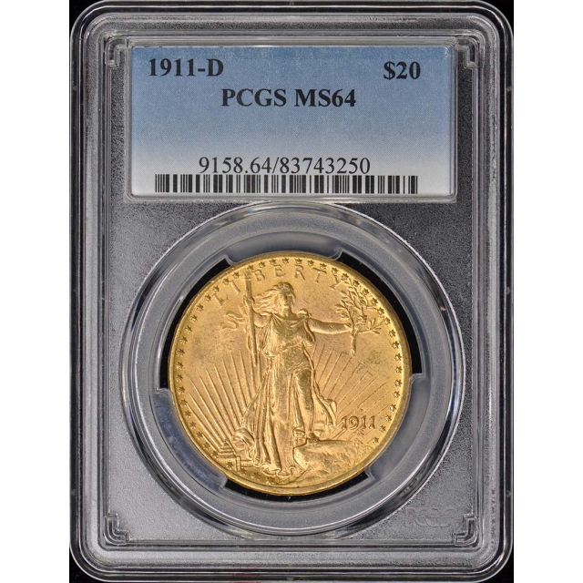 1911-D $20 Saint Gaudens PCGS MS64