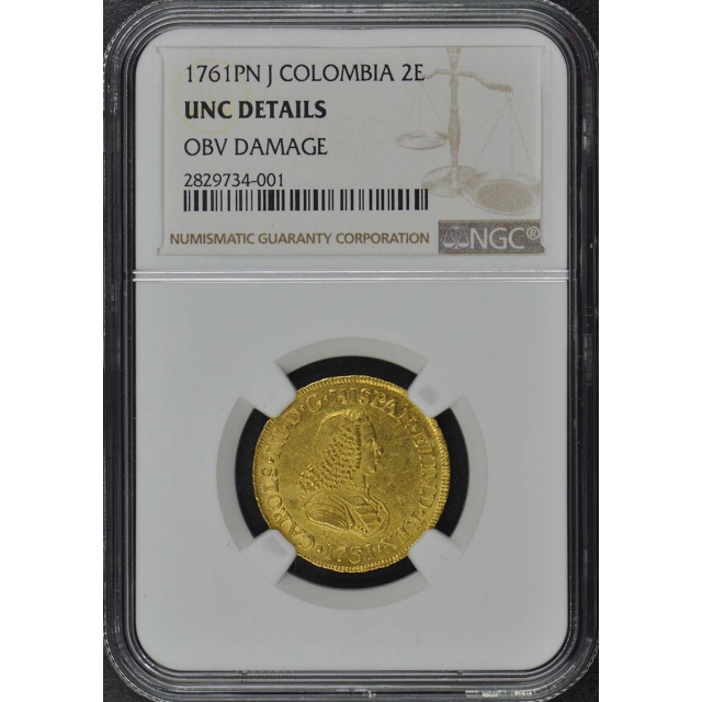 1761 PN J COLOMBIA 2E Gold Two Escudo NGC MS UNC Details