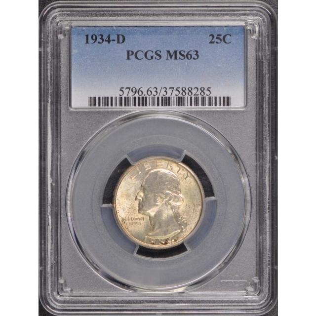 1934-D 25C Washington Quarter PCGS MS63