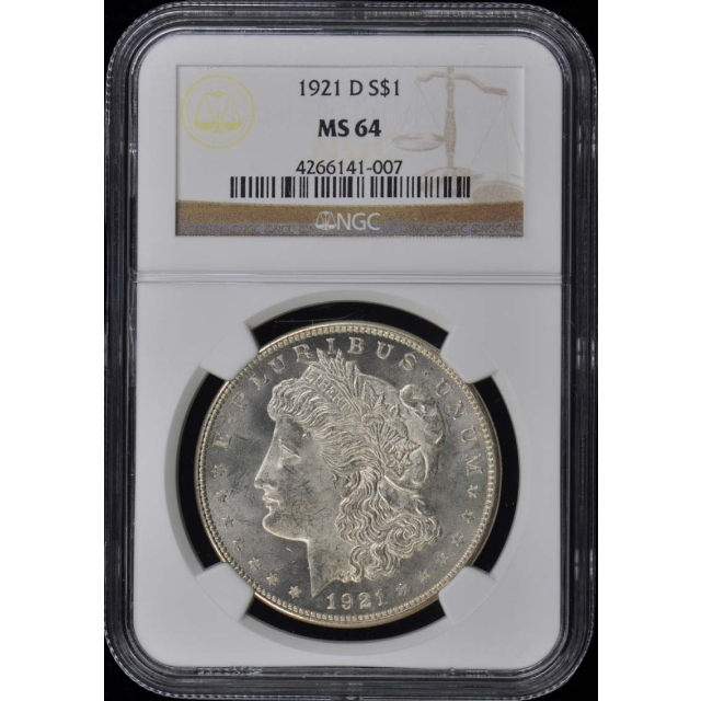 1921-D Morgan Dollar S$1 NGC MS64